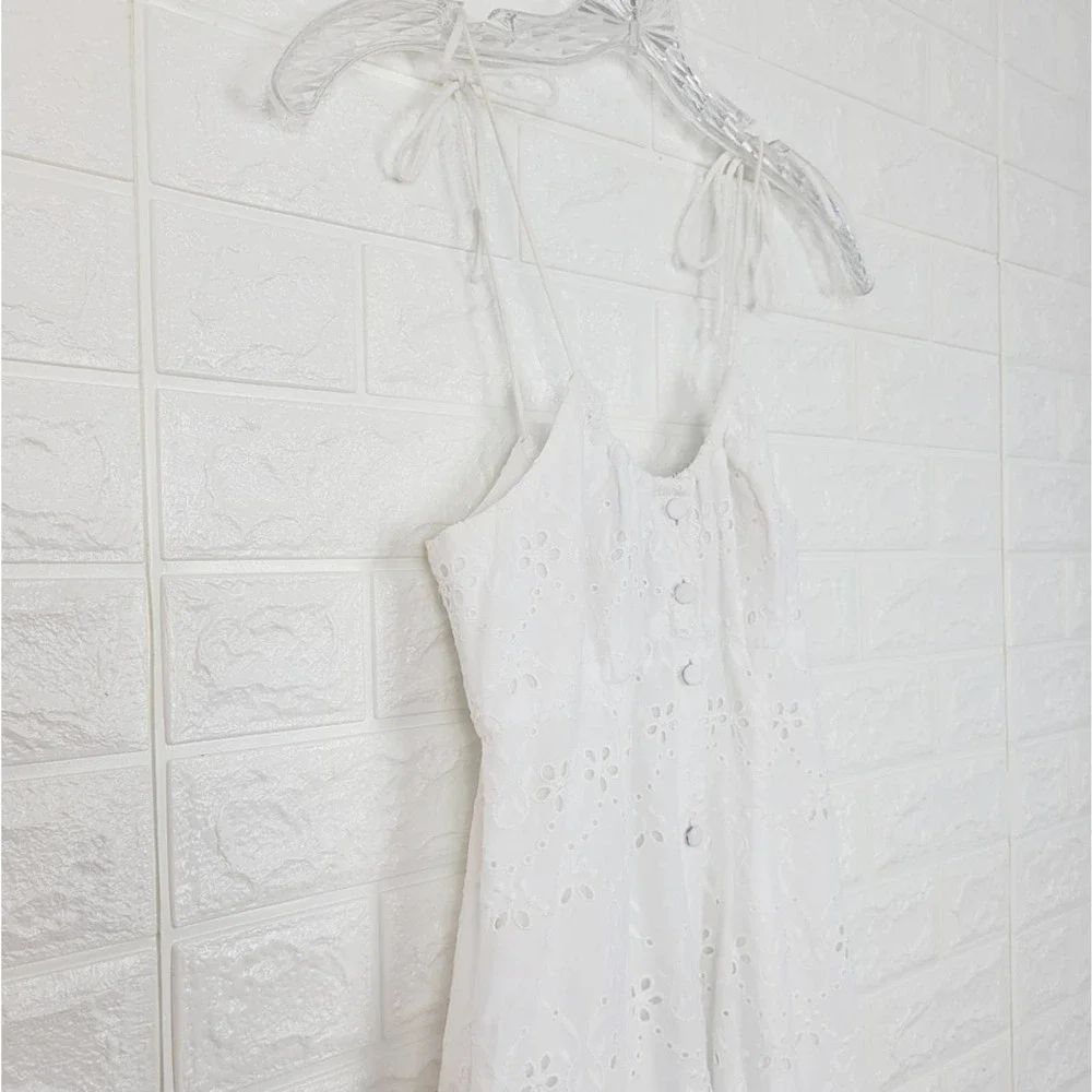 LA LIGNE Eyelet Broderie Midi Dress | White | S